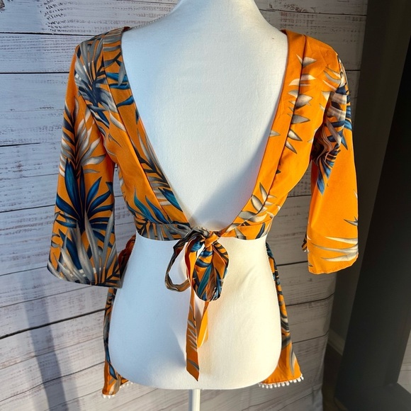 Orange Tropical Leaf Print Two-Piece Shorts Set - Picture 4 of 4